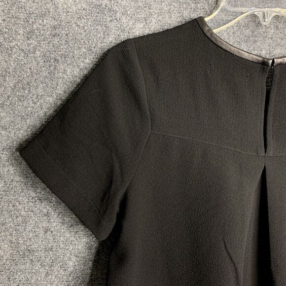 Madewell Leather Trim Blouse Women S Black High Low Hem Short Sleeve Keyhole - Picture 9 of 13